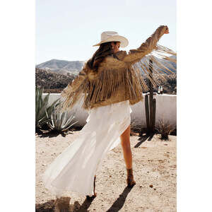 12th Tribe Phoenix Taupe Vegan Leather Moto Fringe Jacket Size XSXS